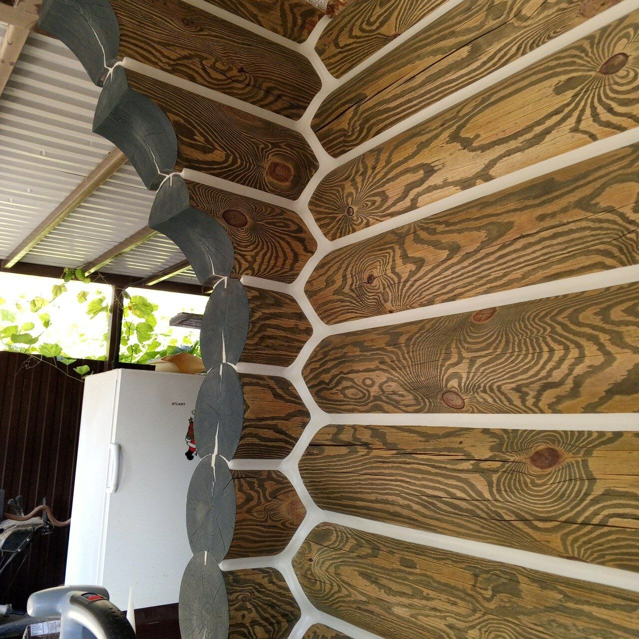 браширование оцилиндрованного бревна, теплый шов, герметик для сруба, деревянные дом, герметик для сруба теплый шов