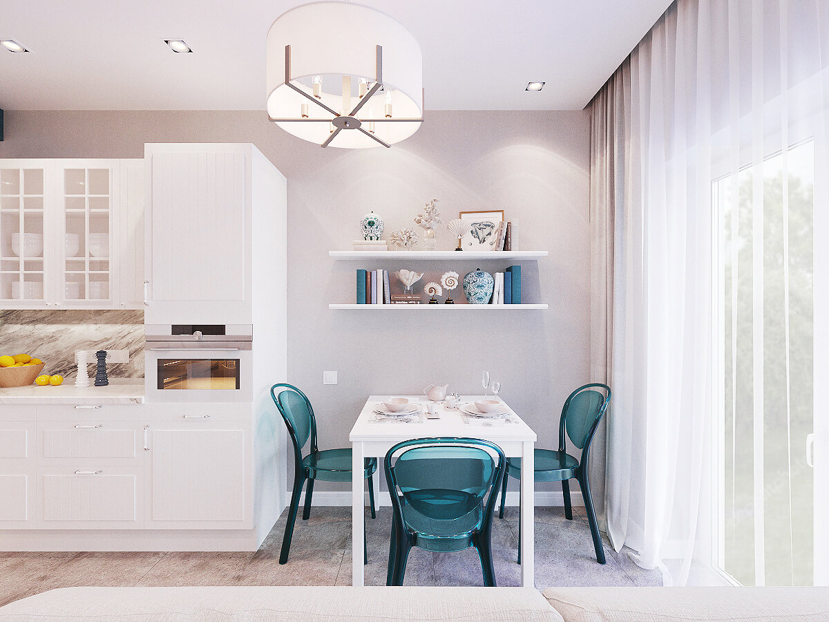 светлая кухня в скандинавском стиле, бирюзовая кухня в скандинавском стиле, дизайн кухни, студия в скандинавском стиле бирюзовый, дизайн интерьера