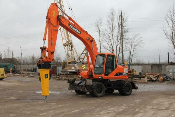 гидромолот дусан 225, дусан 180 колесный экскаватор, doosan 180w гидромолот, гидромолот для doosan solar 180w-v, экскаватор doosan solar 180