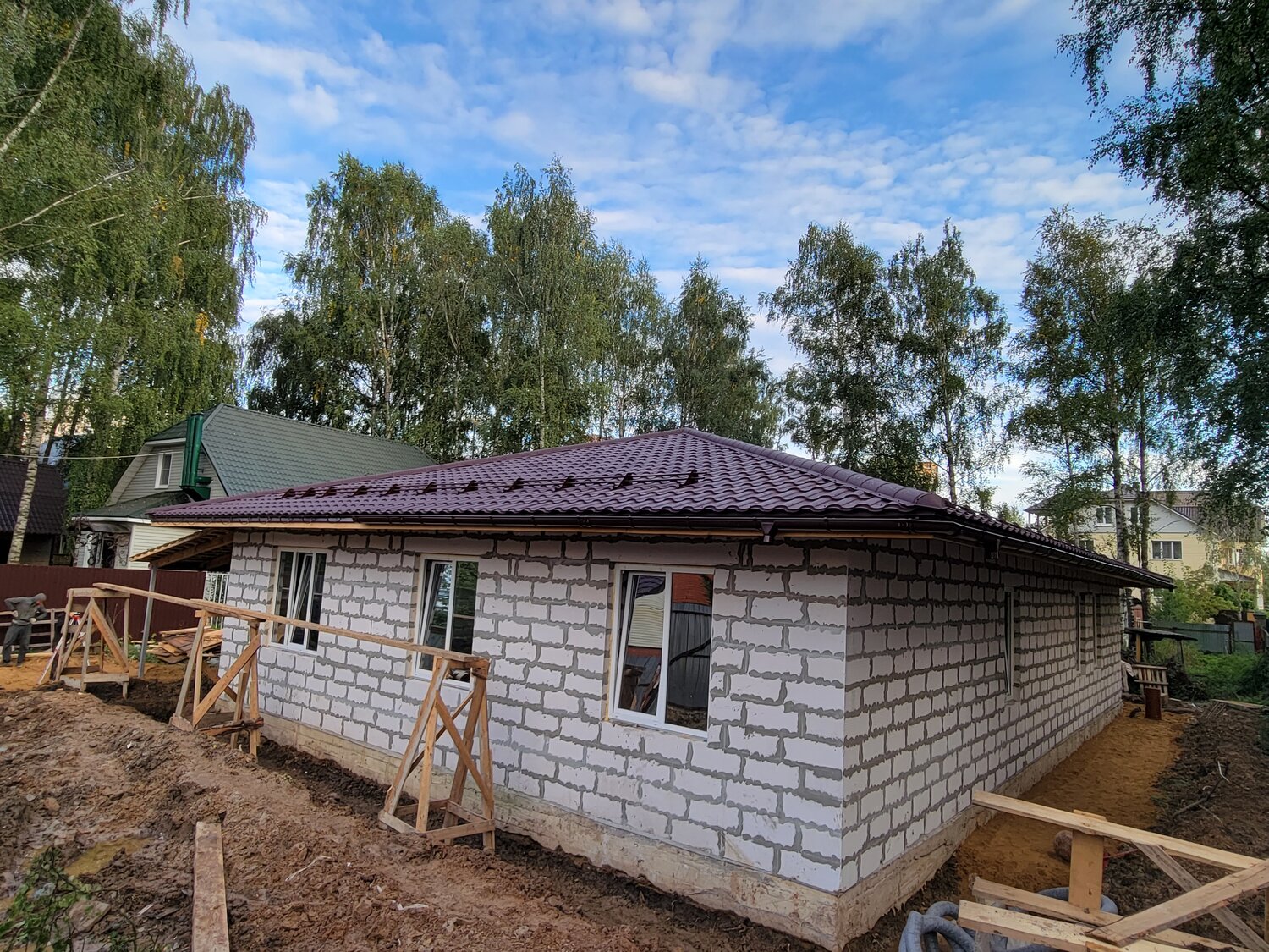 одноэтажный дом из сибита, одноэтажный дом из газоблоков 100м2, дачный домик из газоблоков, одноэтажный дом из газобетона, дом
