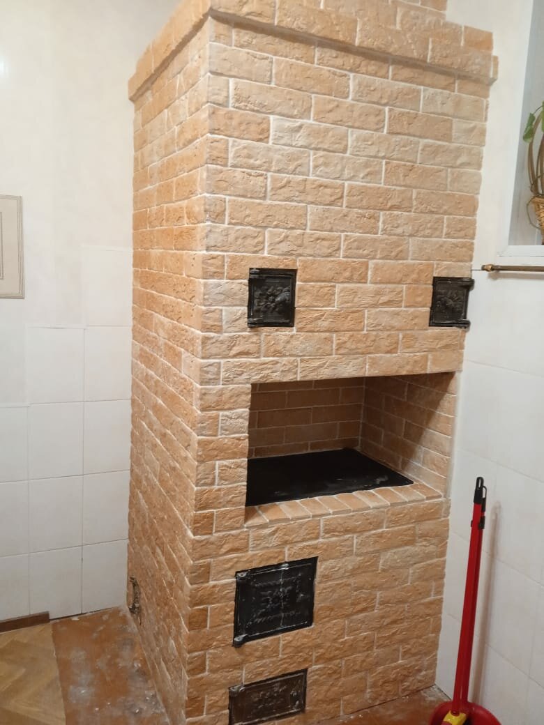 отделка печей, кирпичная печь 1х1м, отделка печи, отопительно-варочная печь из кирпича lode, камины и печи