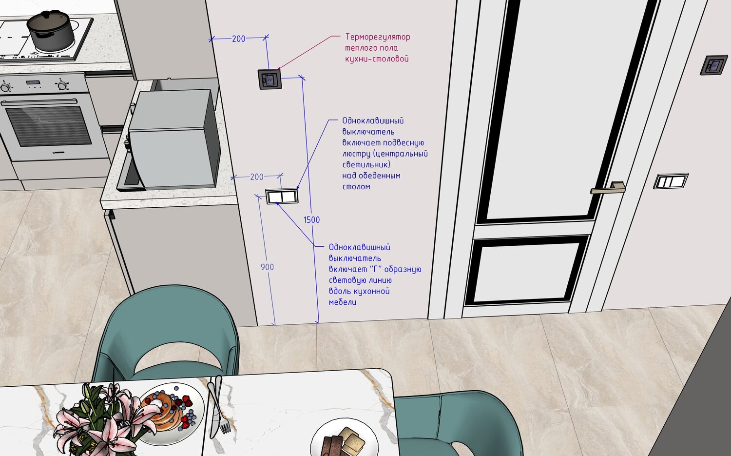 дизайн проект, расположение розеток, план розеток, план кухни, технический дизайн проект