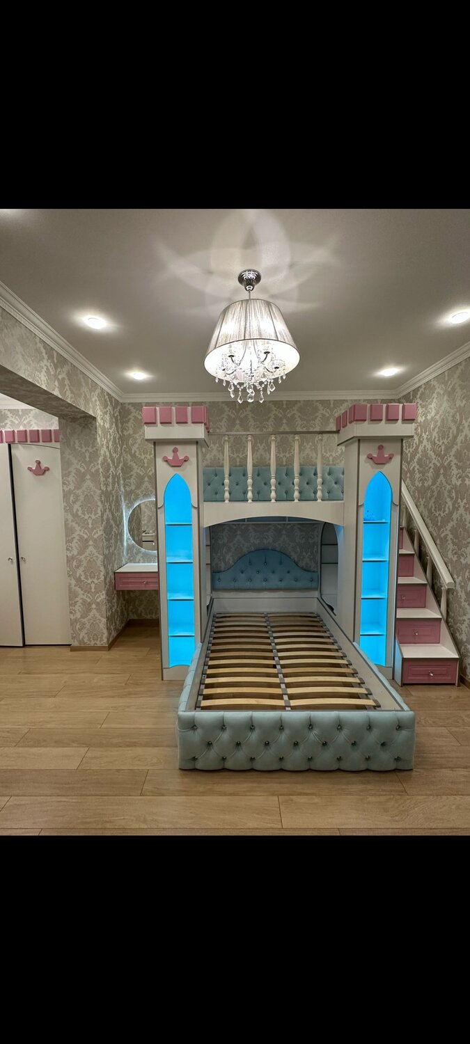 кровать чердак замок принцессы, двухъярусная кровать замок для девочек, двухъярусная кровать замок, кровать замок с горкой, кровать замок