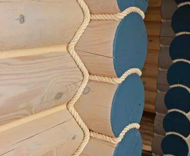 конопатка сруба канатом, теплый шов, джутовый канат для отделки сруба, теплый шов для деревянных домов, конопатка оцилиндрованного бревна