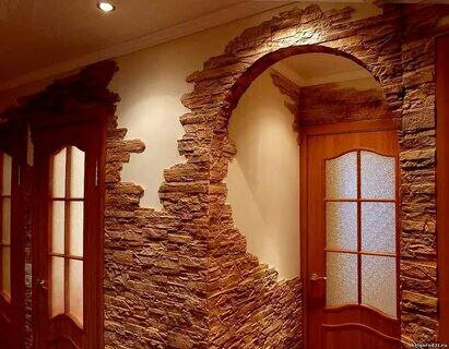 отделка арки декоративным камнем, декоративный камень в интерьере прихожей, отделка декоративным камнем, отделка стен декоративным камнем, отделка арки искусственным камнем
