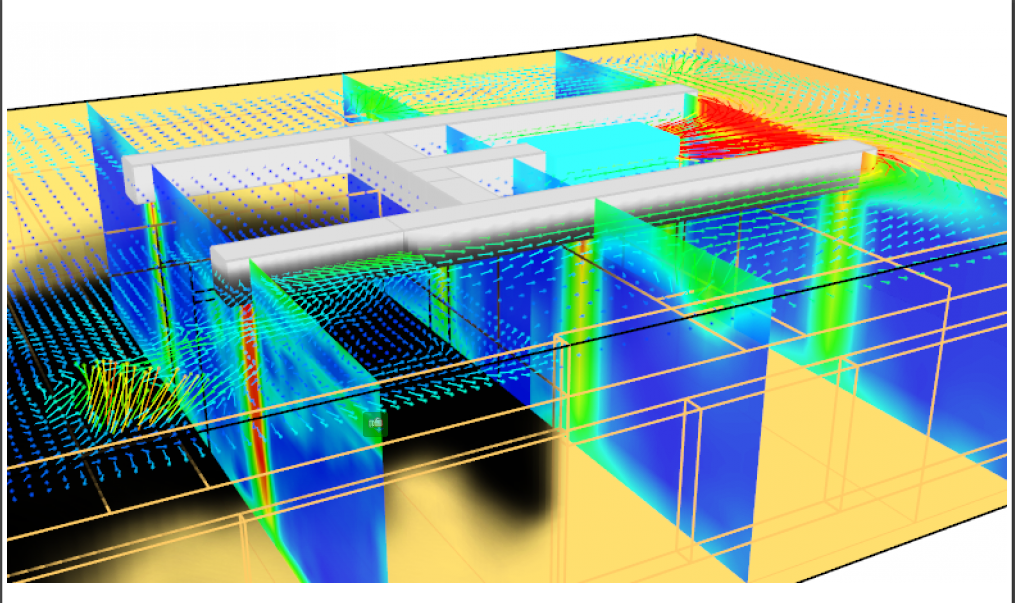 cfd моделирование цод, cfd моделирование здания, cfd моделирование воздушных потоков, инженерные сети 3d, моделирование пожара