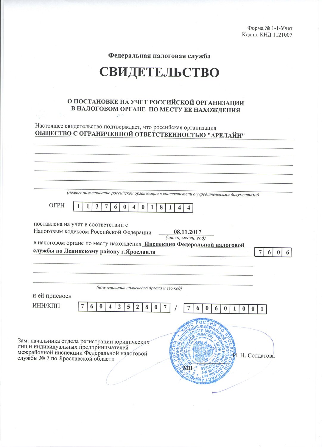 Как выглядит инн юридического лица