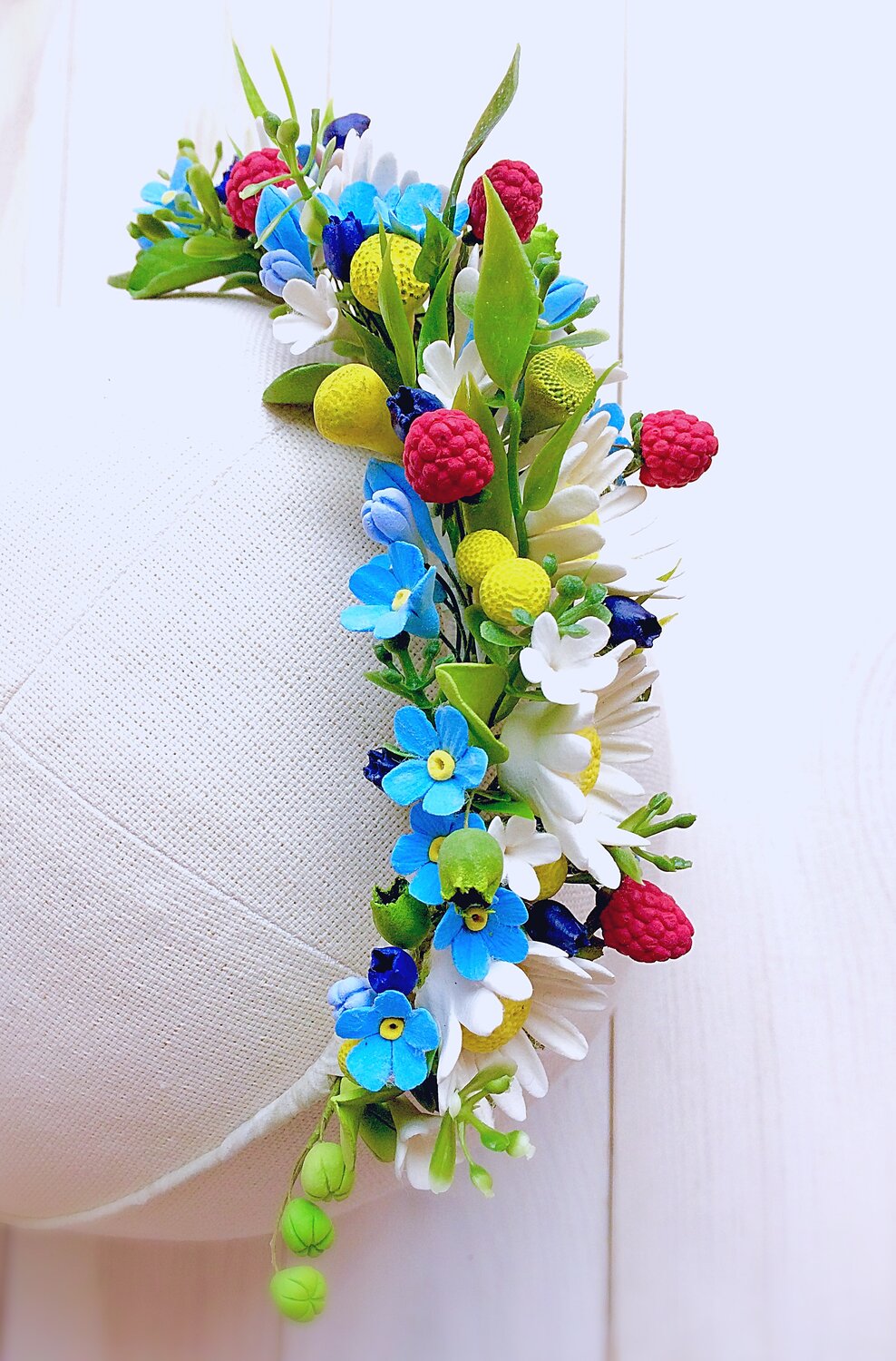 брошь полевые цветы из полимерной глины, полевые цветы, ободок с полевыми цветами, ободок с цветами, венок из цветов