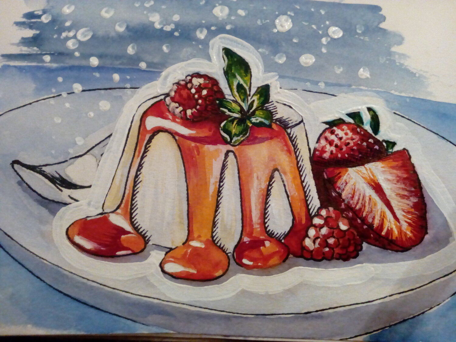 рисунок, десерт рисунок, рисунок панакоты, иллюстрация, пудинг арт