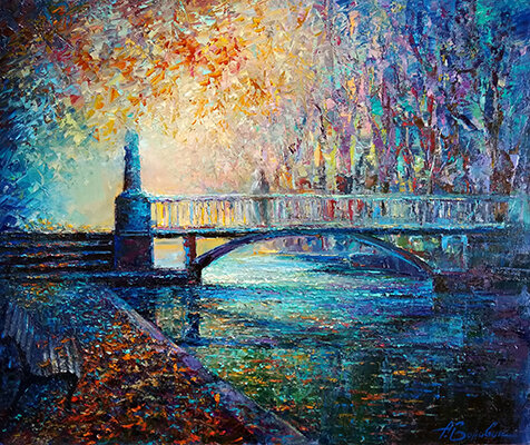 афремов леонид художник картины мост, пейзаж импрессионизм санкт-петербург, питер мосты импрессионизм, картина мост, афремов париж