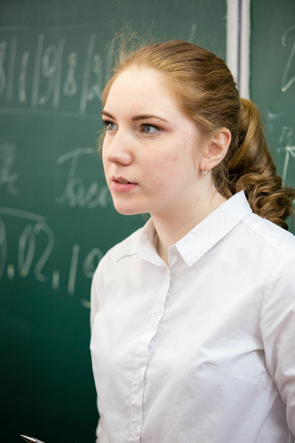 учитель, школьник, в школе, девушка, школьная