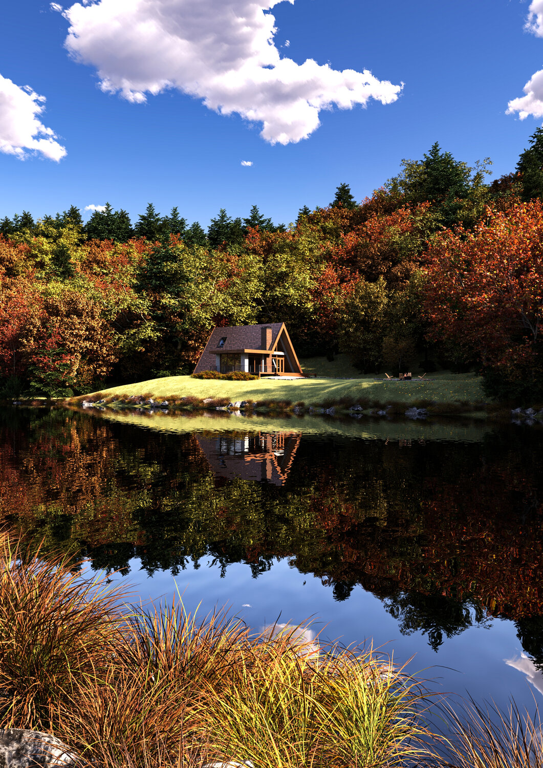 tranquil autumn landscape with cottage mirroring on lake, ���������� ������ ���������� ������������������ ����������, wallpaper 2780x2780 house forest lake reflection autumn, muskoka cottage near lake vernon, ���������� ������ ���������� ������������������ ���������� ������������ ��������