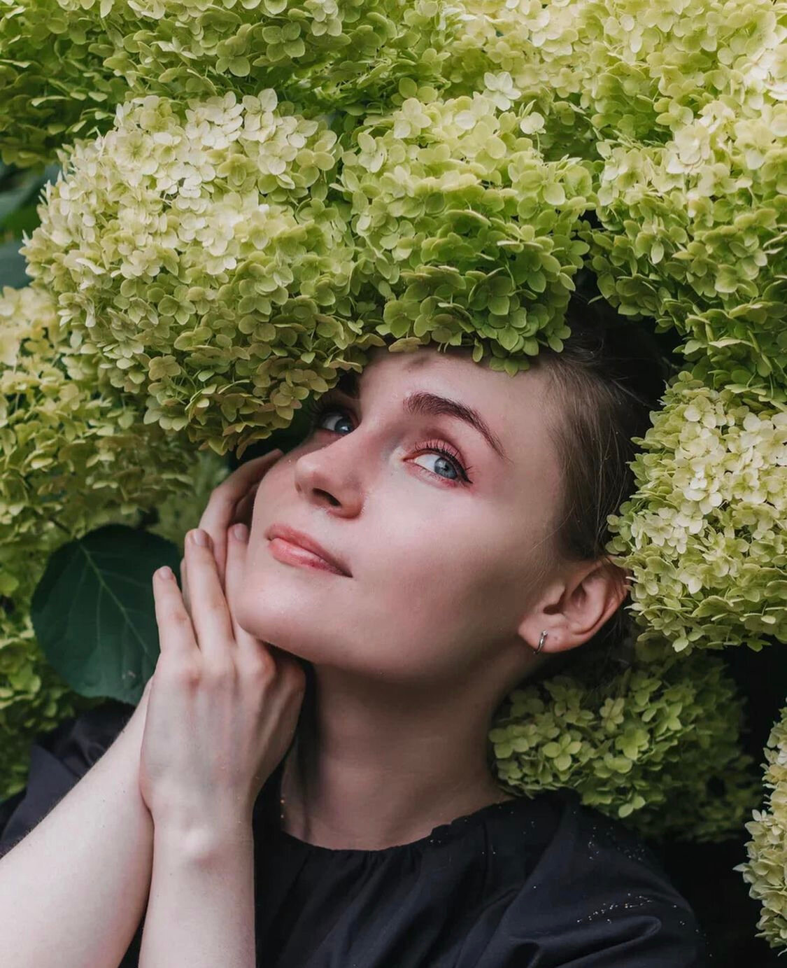 девушка, цветок гортензия, женщина, фотосессия, татьяна корнилова модель
