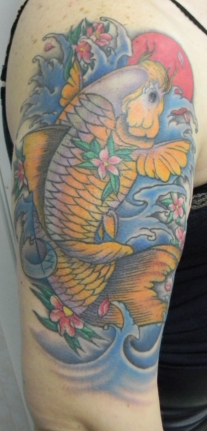 макацуге тату, тату карп на ноге, тату карп на руке, тату карп на спине, tattoo