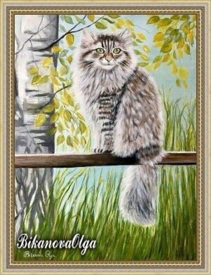 живопись сибирский кот, кошка, пушистый котенок, котик, любимые кошки