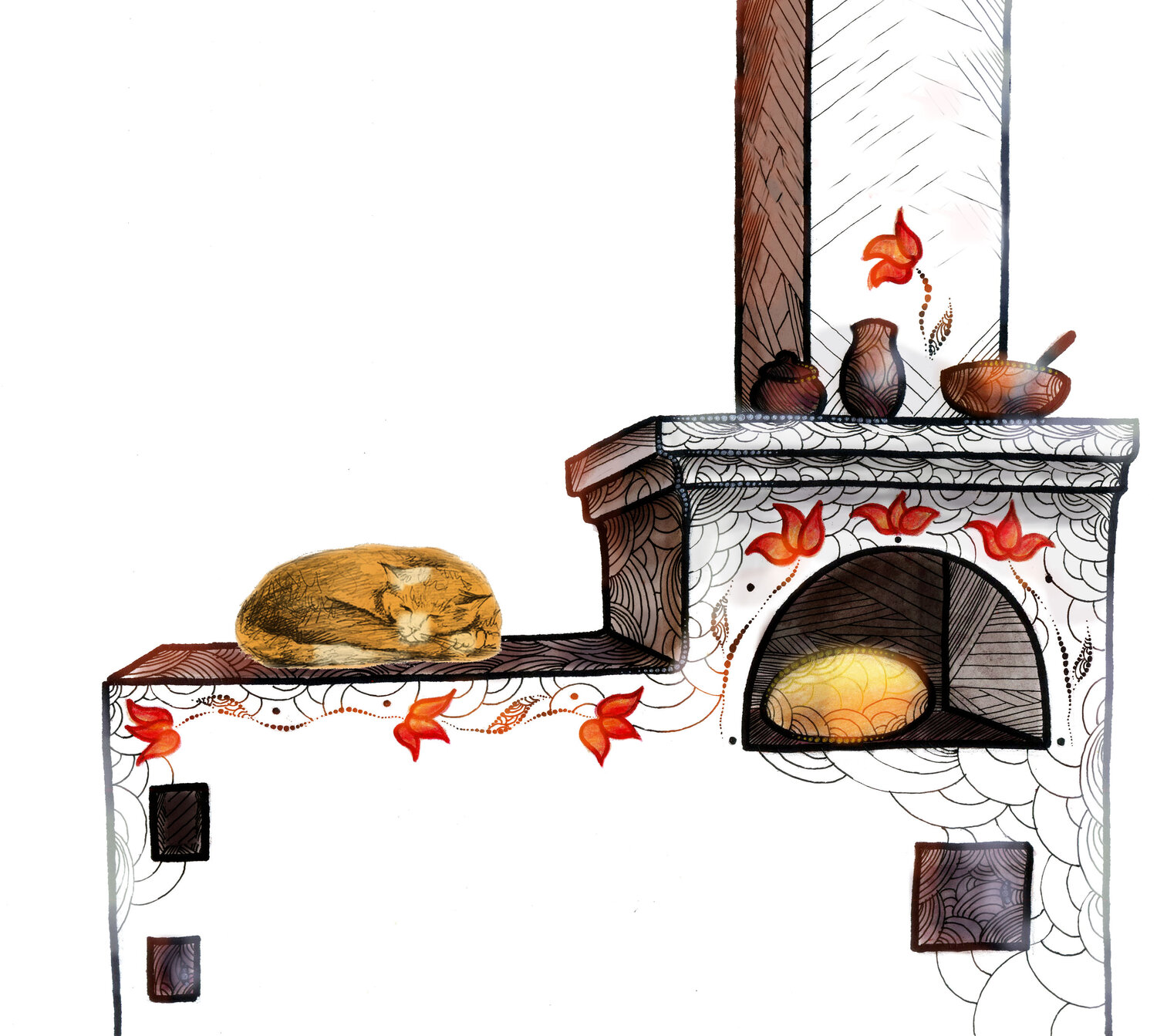русская печь, русская печка, иллюстрация, большая печка, барбекю