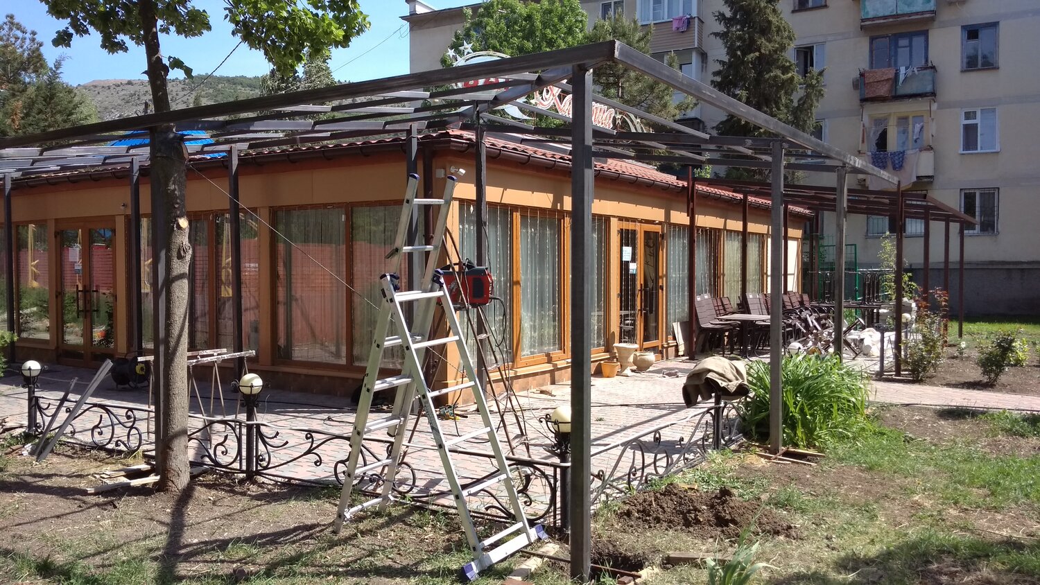 веранда из металла, металлическая веранда, веранда к дому металлический каркас, навес, веранда