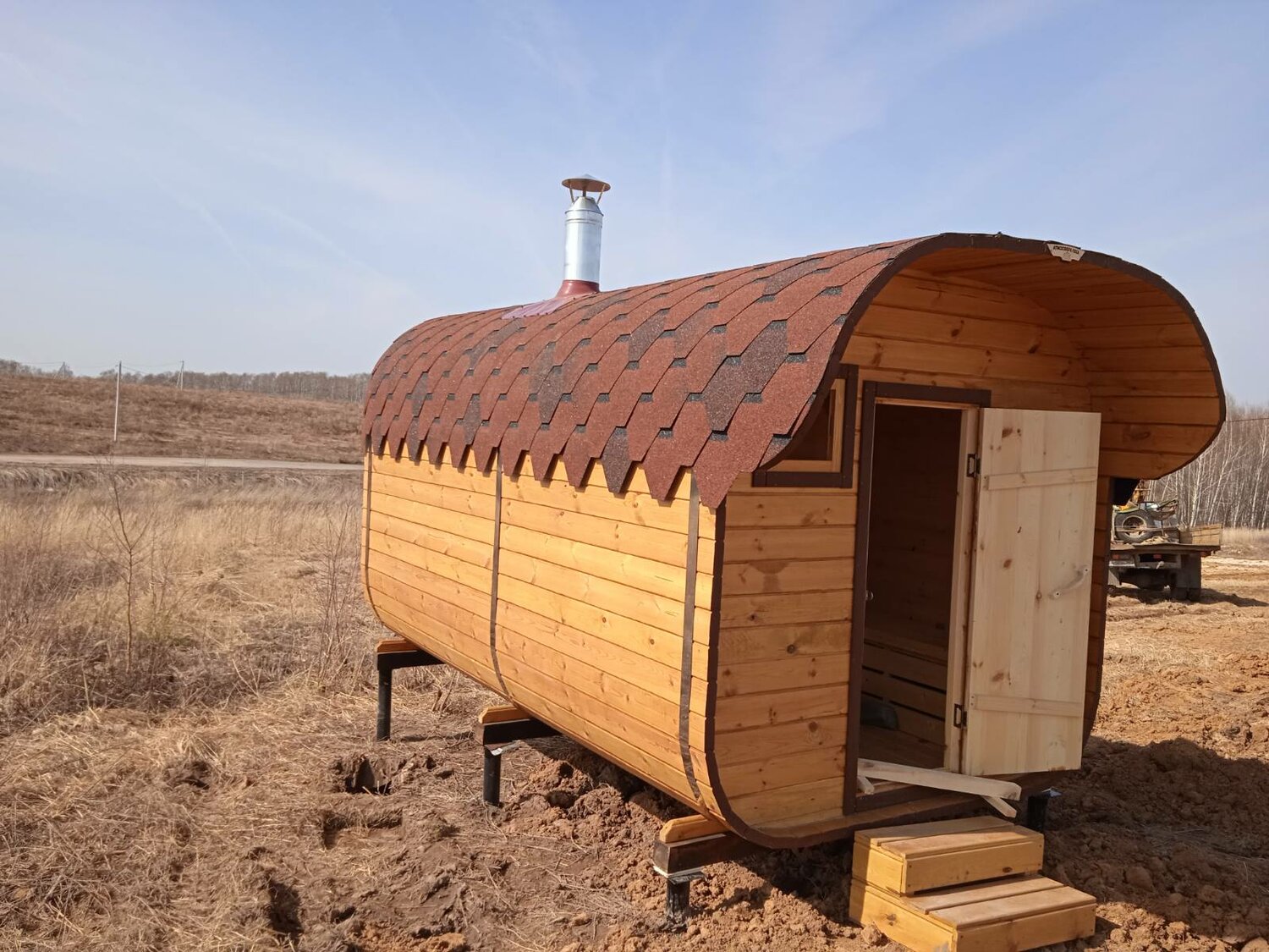 баня бочка, баня бочка квадро 3 метра, баня бочка под ключ, круглая баня бочка, баня бочка 3.5 метра