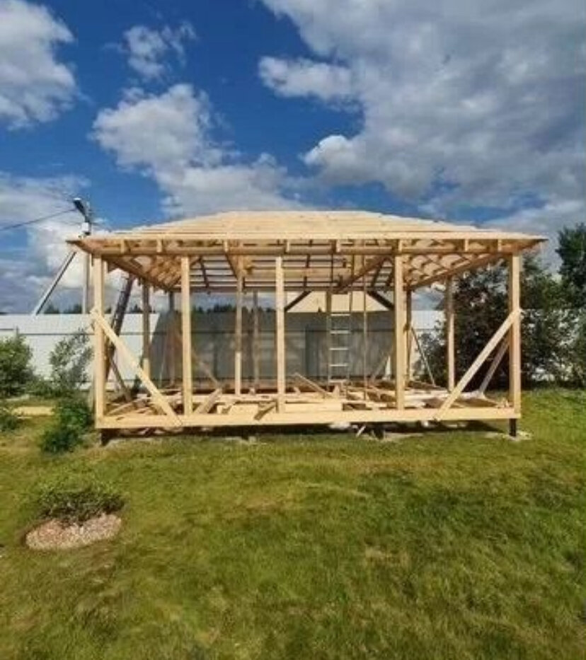 каркас беседки из бруса 150х150, стропильная система беседки 4х6, вальмовая крыша на беседку, беседка из бруса 150 х 150 с двухскатной крышей, каркас беседки из бруса