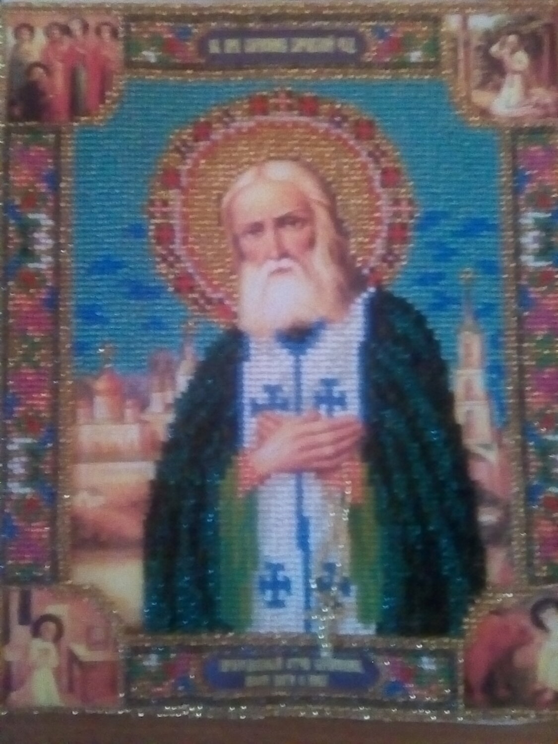 серафим саровский, икона серафим саровский, икона саровского бисером, кроше серафим саровский, иконы серафима саровского из бисера