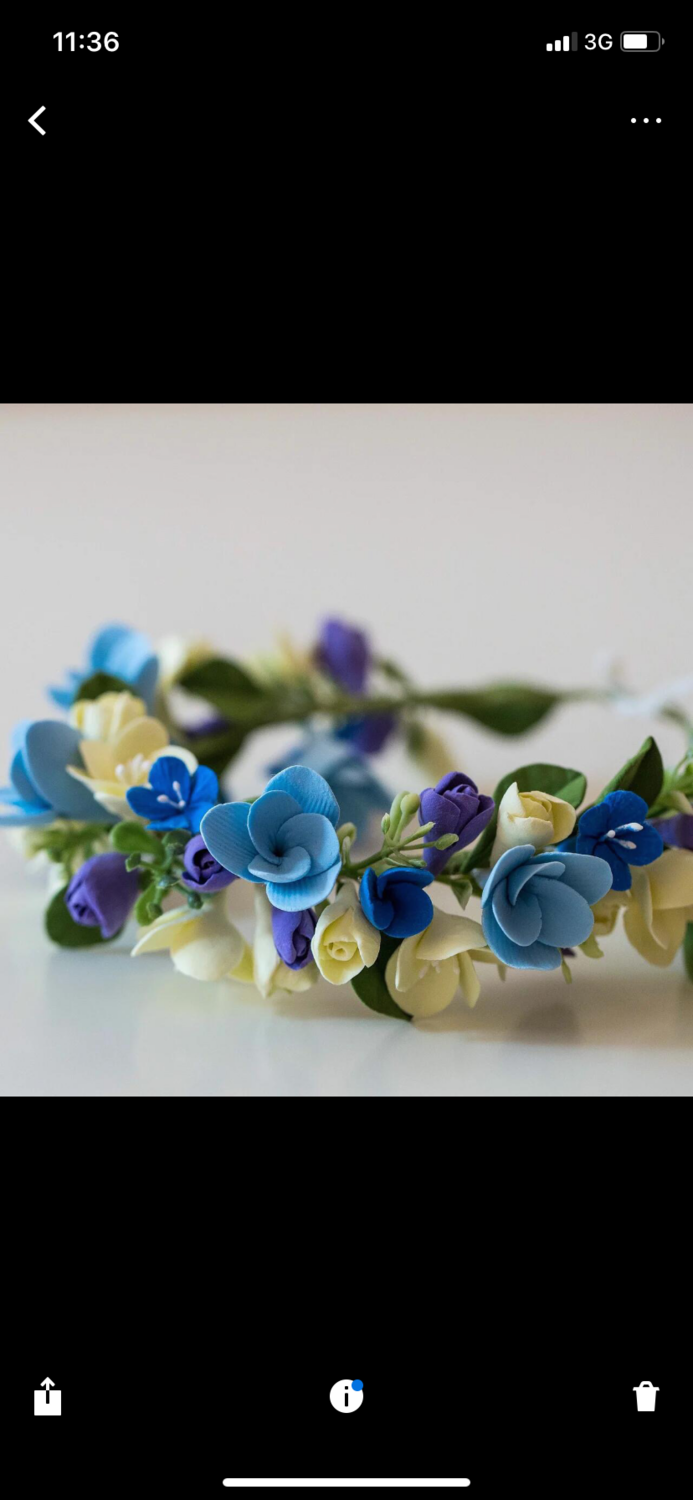 заколка из полимерной глины deco, венок из цветов из полимерной глины, заколка полимерная глина, венок из полимерной глины, венки из фоамирана синие