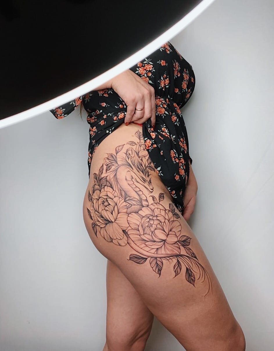 девушка, тату на бедре, татуировка, женщина, tattoo
