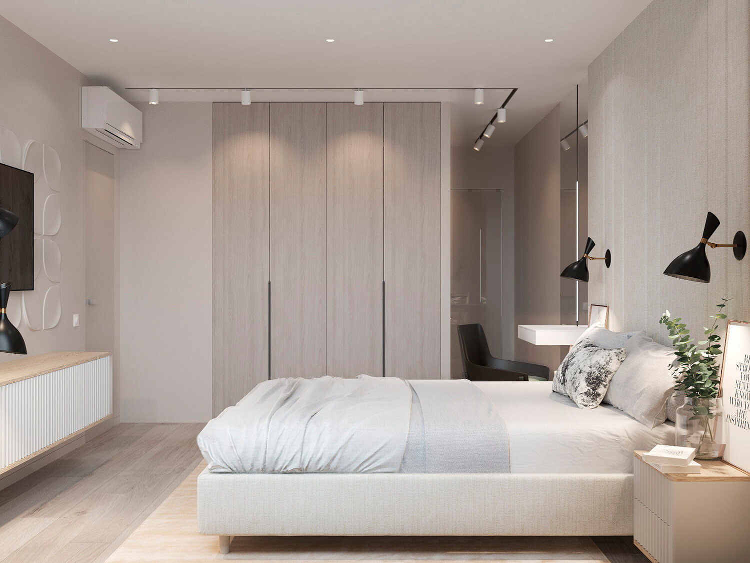 шкаф в спальню минимализм, дизайн спальни, спальня минимализм, просторная спальня минимализм, дизайн интерьера