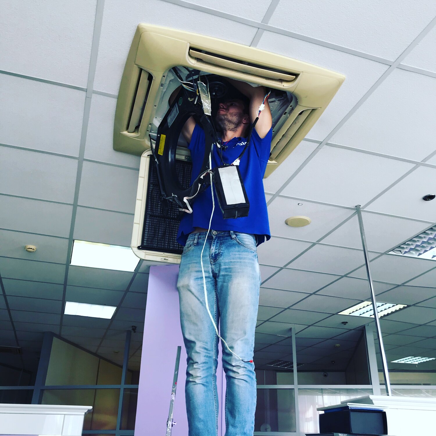 кондиционер, техника, человек, обслуживание, монтаж