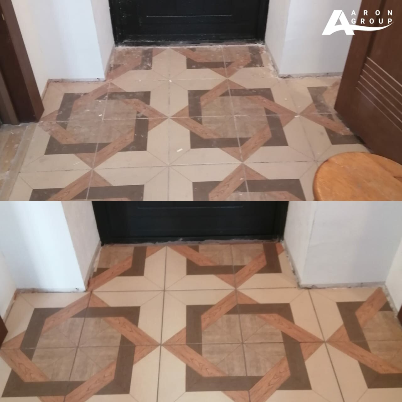 переход плитки в ламинат мозаикой, напольная плитка, укладка керамогранита на пол в коридоре, пол, укладка напольной плитки в коридоре