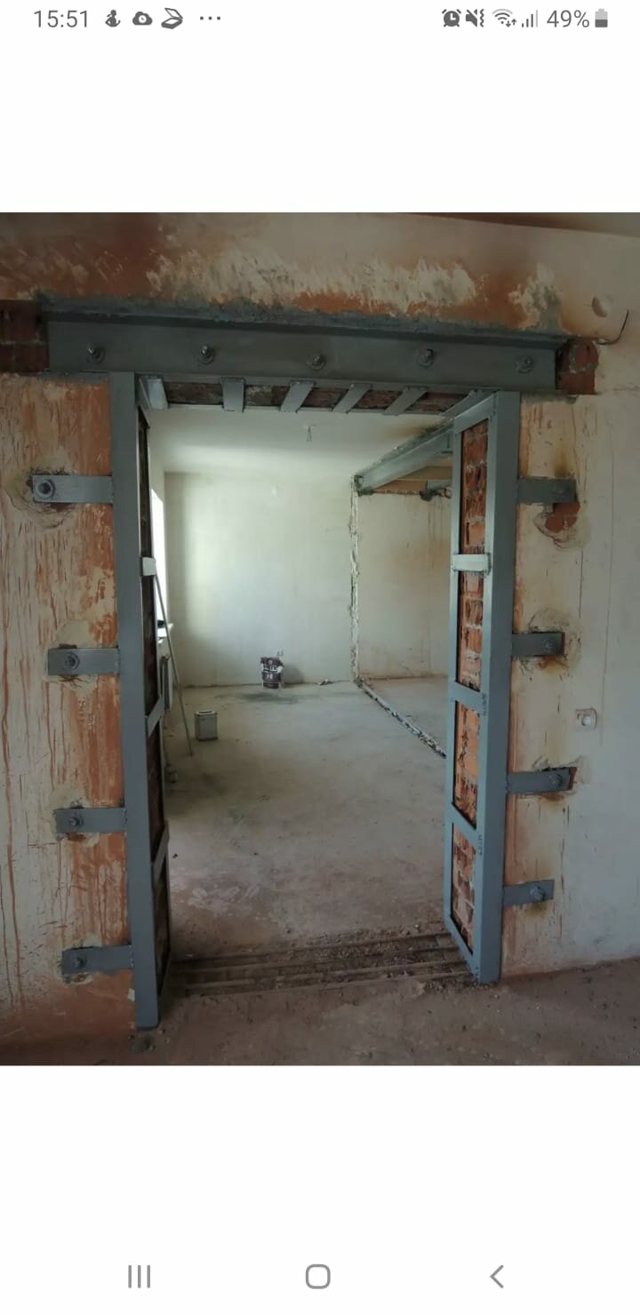 усиление проема 640мм, усиление проемов, усиление дверного проема, усиление дверного проема в несущей стене, пробивка дверного проема 2000 мм