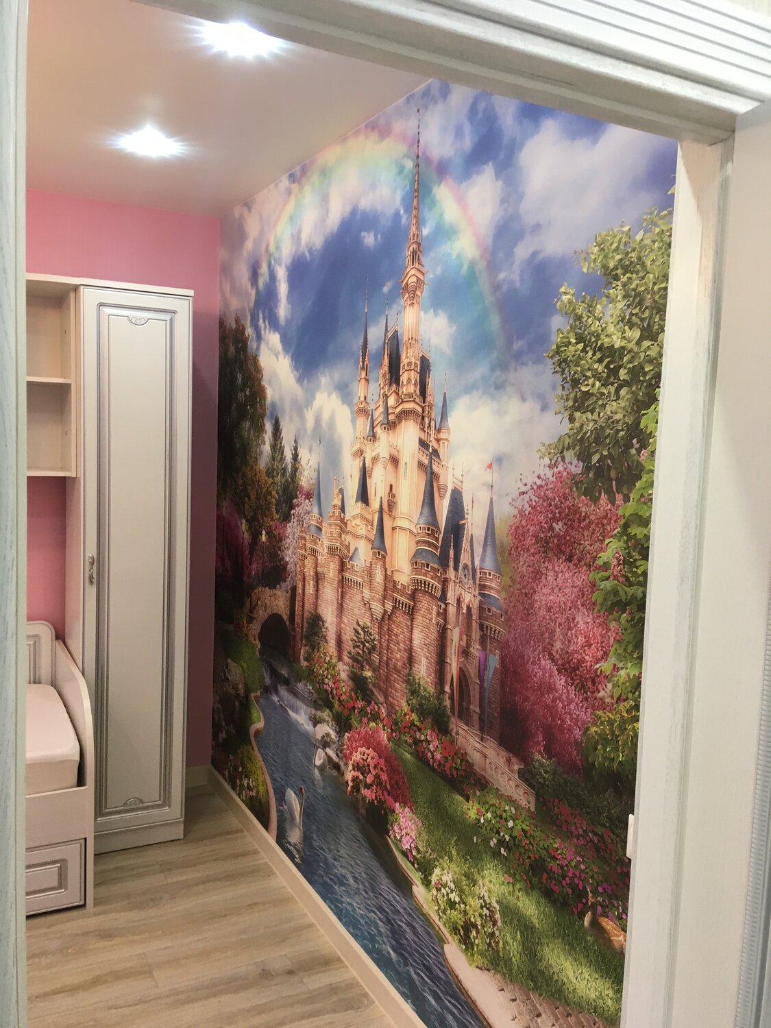 шкаф купе с фотопечатью замок, шкаф-купе с фотопечатью сказочный замок, фотообои с замком в интерьере, фотообои сказочный замок в интерьере, картина