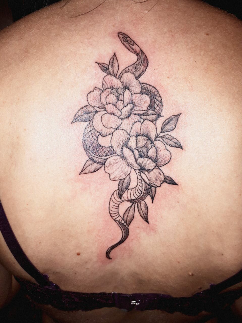 татуировка, татуировщик, тату змея с розой под грудью, наколки, tattoo