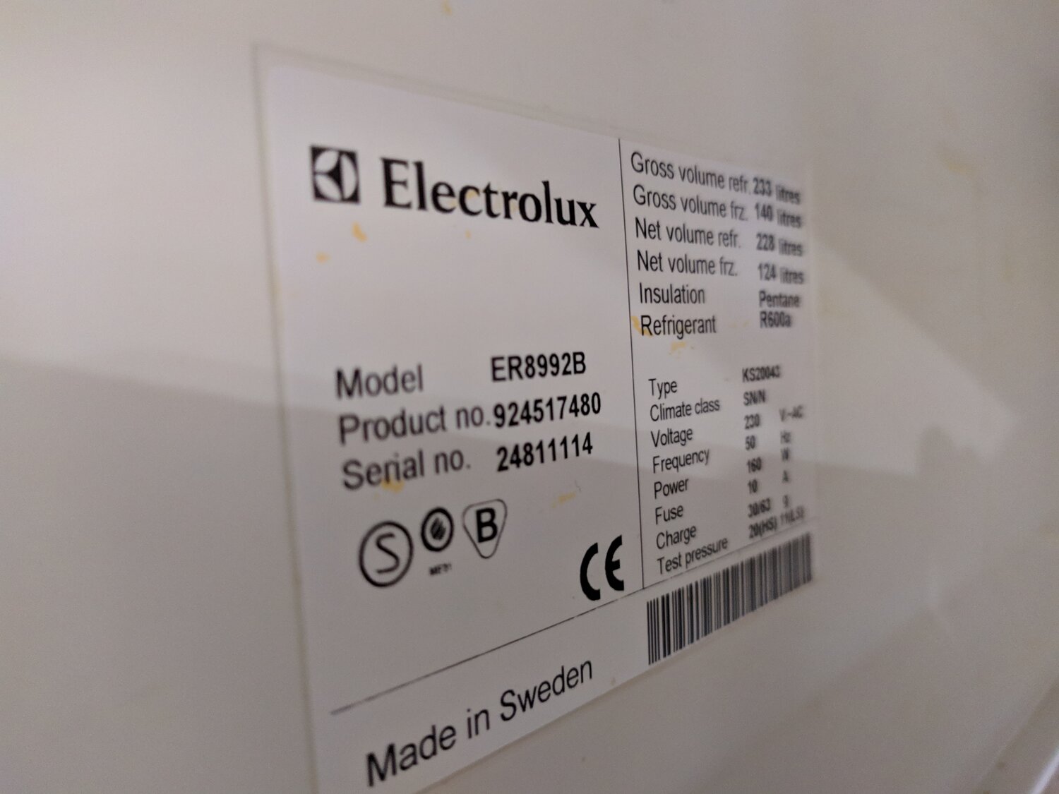 electrolux, холодильник electrolux швеция, бытовая техника, этикетка, холодильник электролюкс ks20047
