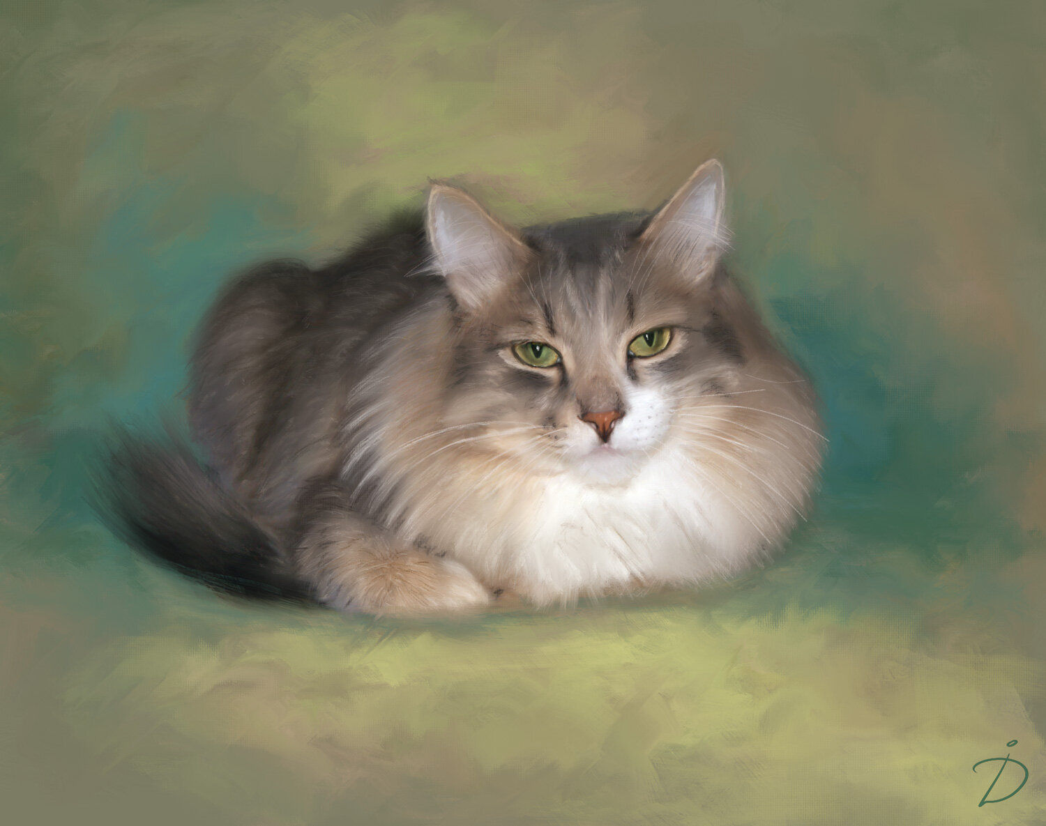 кошка пастелью, коты пастелью, сибирская кошка, кот, сибирская длинношерстная кошка