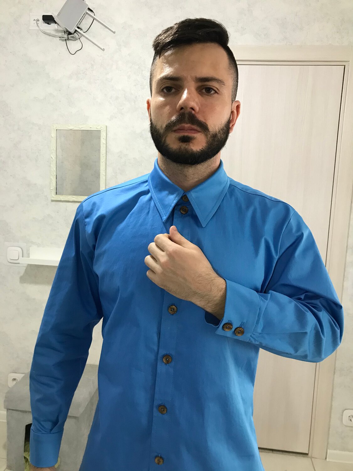 мужская рубашка, рубашка, мужчина в синей рубашке, голубая рубашка, сорочка мужская