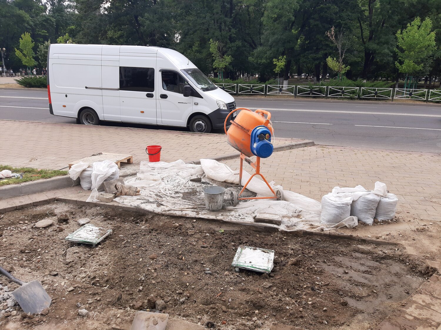 тротуар, дорожные работы, во дворе, дорог, дорожная