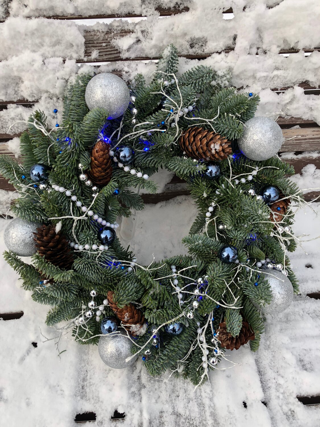новогодние венки сине серебряные, новогодний венок, новогодние венки синие, венки новогодние, новогодние композиции