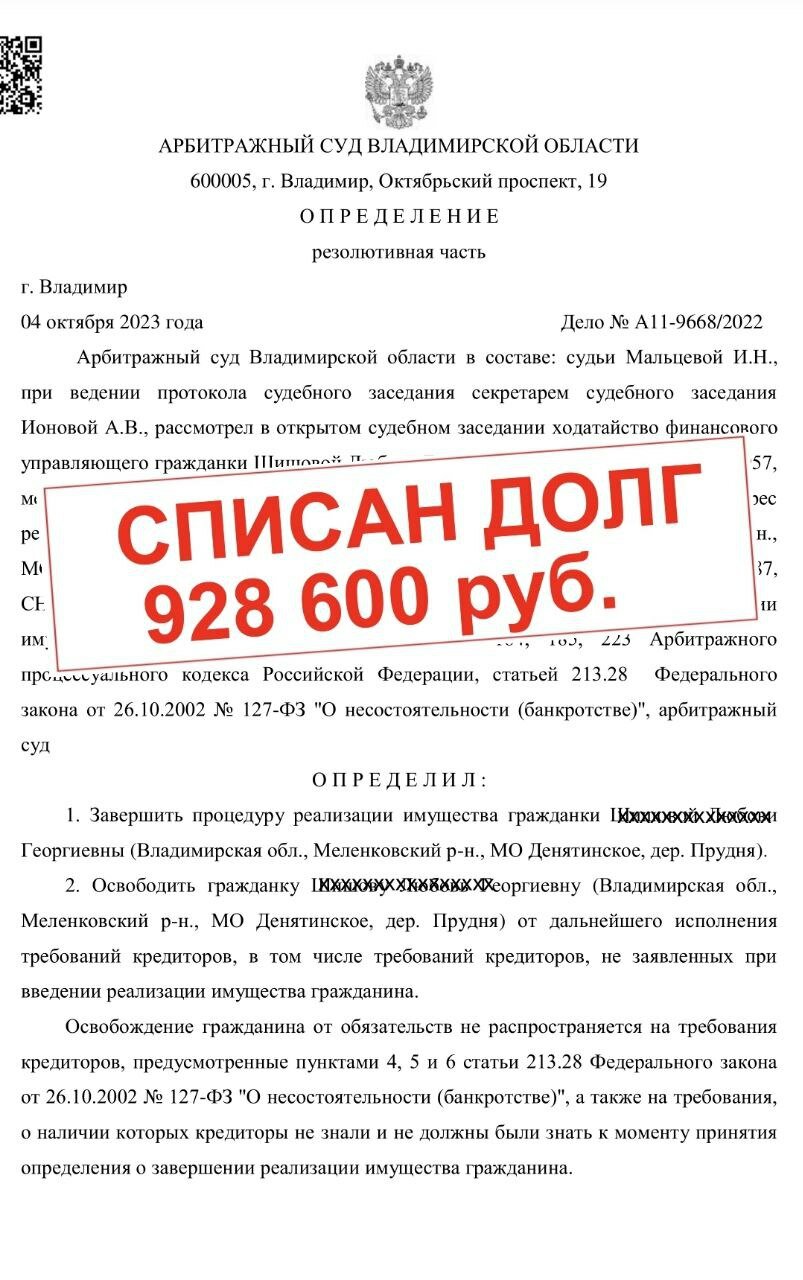 списать долги, списание долгов, решение суда, арбитражный суд московской области, юрист по банкротству физических лиц