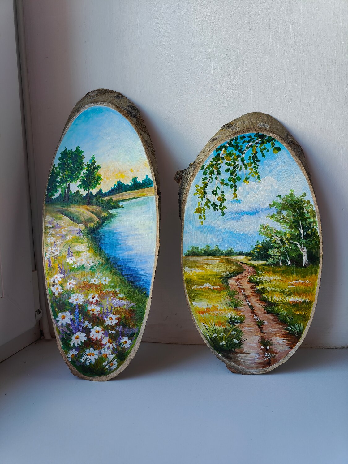 живопись на срезе дерева, картины на срезе дерева, роспись на срезе дерева, картины на спиле дерева, картина на срезе дерева из каменной крошки