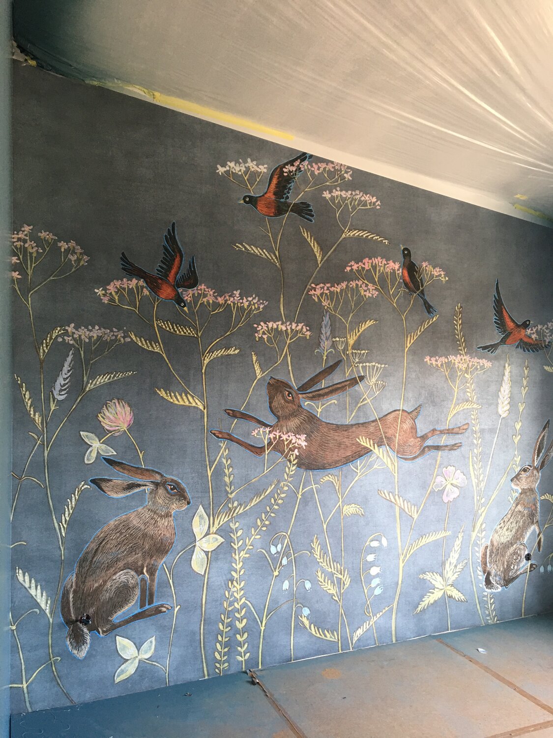 панно factura, коллекция wonderland , фреска с птицами для стен, панно, картина, интерьер