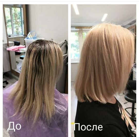 покраска волос для придания объема, стрижки и окрашивание на русые волосы до и после, неудачное тонирование волос, мелирование, холодный ботокс на тонкие волосы