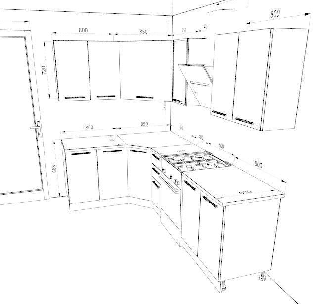 Как сделать чертеж угловой кухни с размерами своими руками