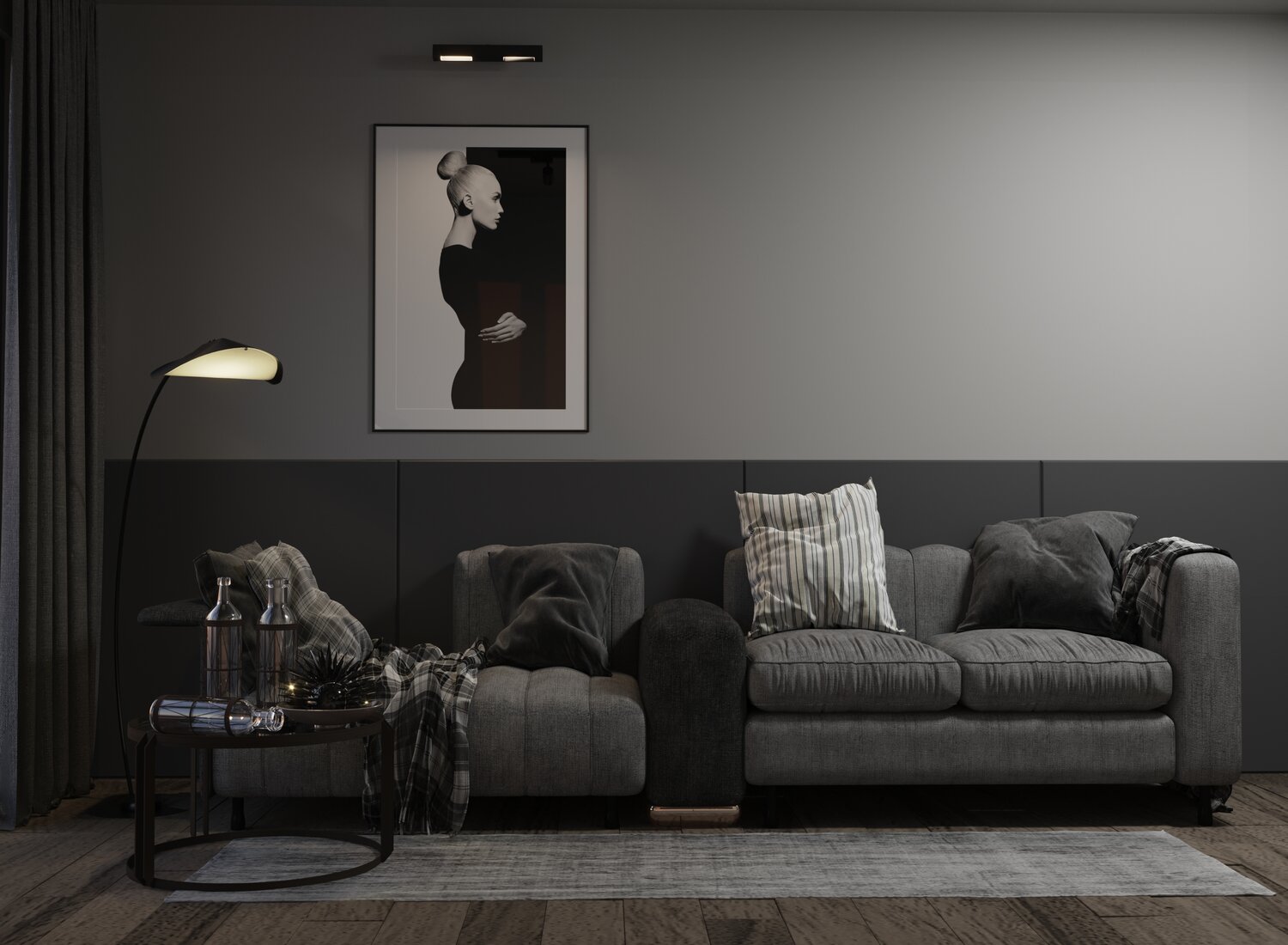 мебель, диван yang modular sofa minotti, темный интерьер, диван, минотти диваны аллен