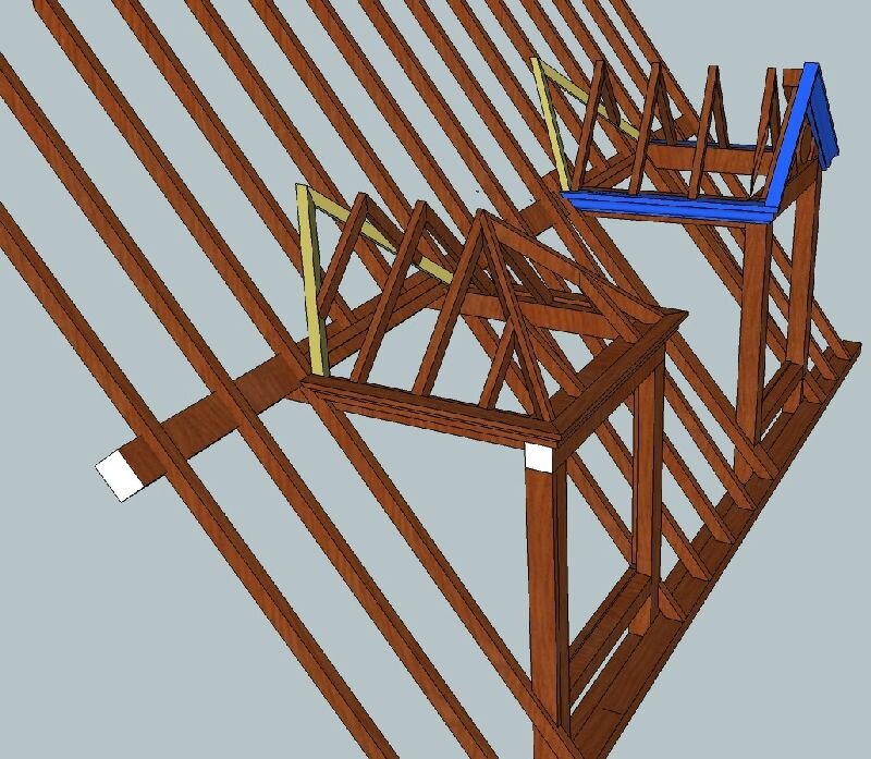 стропильная система люкарны, стропильные системы крыш, шаг стропил мансардной крыши, крыша стропила, укосины в стропильной системе