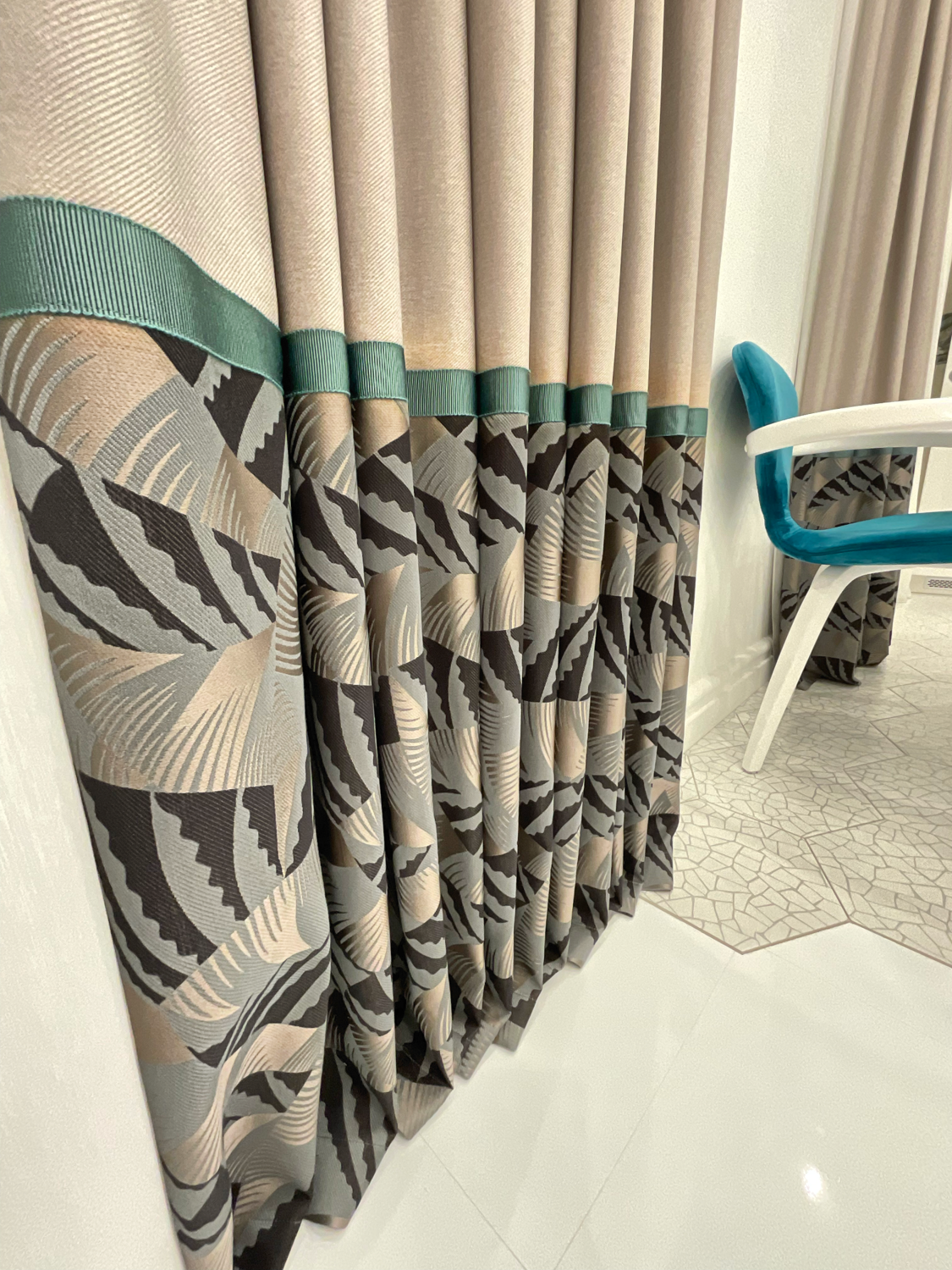 комплект штор репс verdi home, шторе, комплект штор саммер, портьера бежевая с листьями, шторы доминика