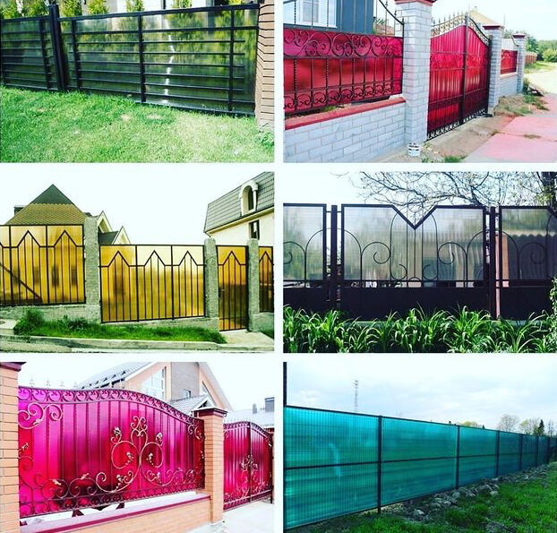 забор из поликарбоната кинпласт, забор из поликарбоната, забор, баннер заборы ворота, комбинированный забор профнастил и поликарбонат