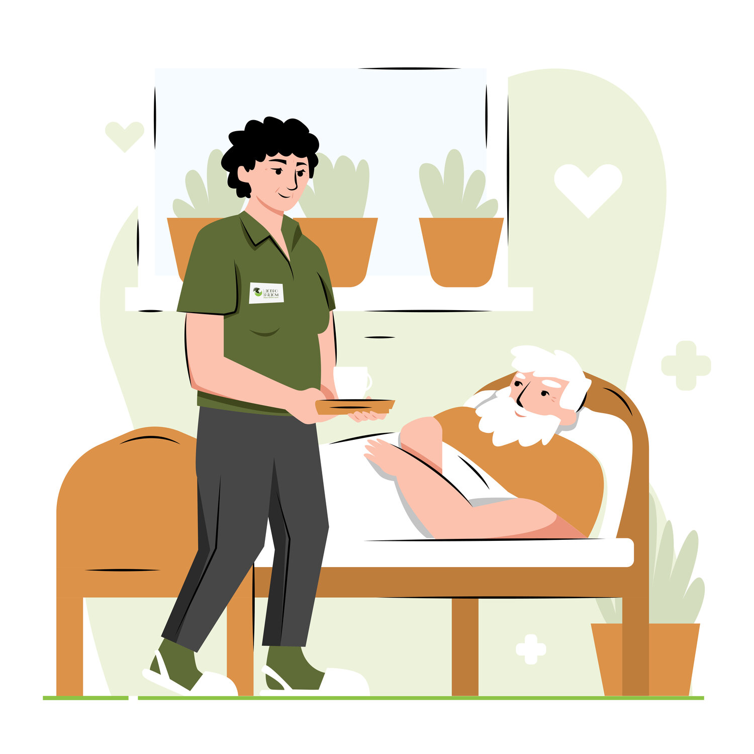 иллюстрация, векторные иллюстрации, человек, patient's room illustration, женщина иллюстрация