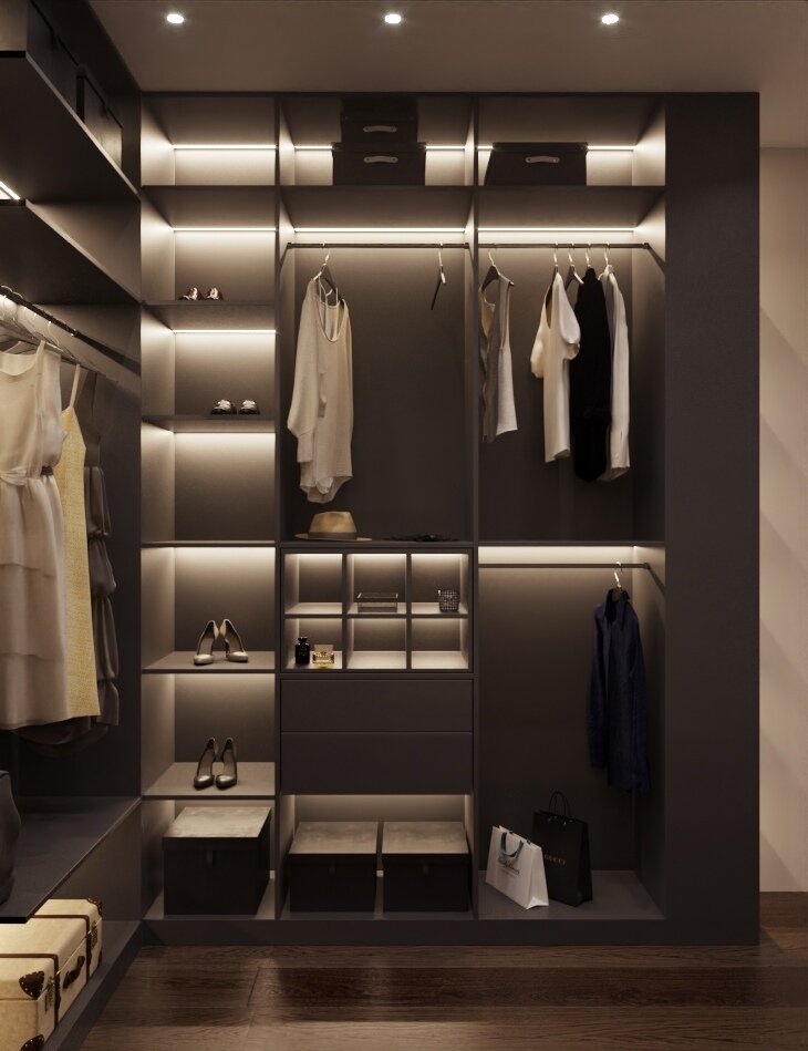 интерьер гардеробной, prosvirin design гардеробная, гардероб, гардеробная с подсветкой, гардеробные