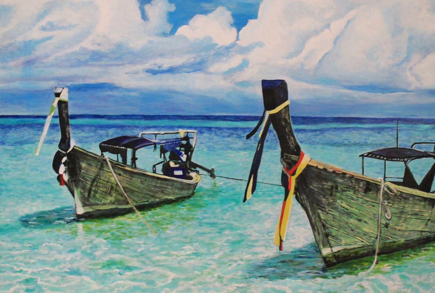 рисунок, морской пейзаж, картины акрилом, пляж море, тропический пляж