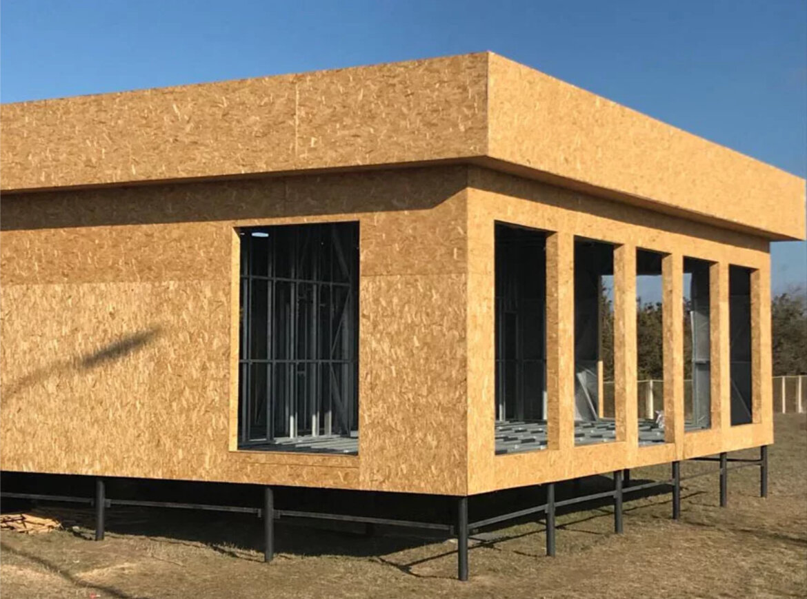 дом из сип панелей с плоской крышей, сип панелей, модульный дом из сип панелей, дома из сип панелей, панели для быстровозводимых домов